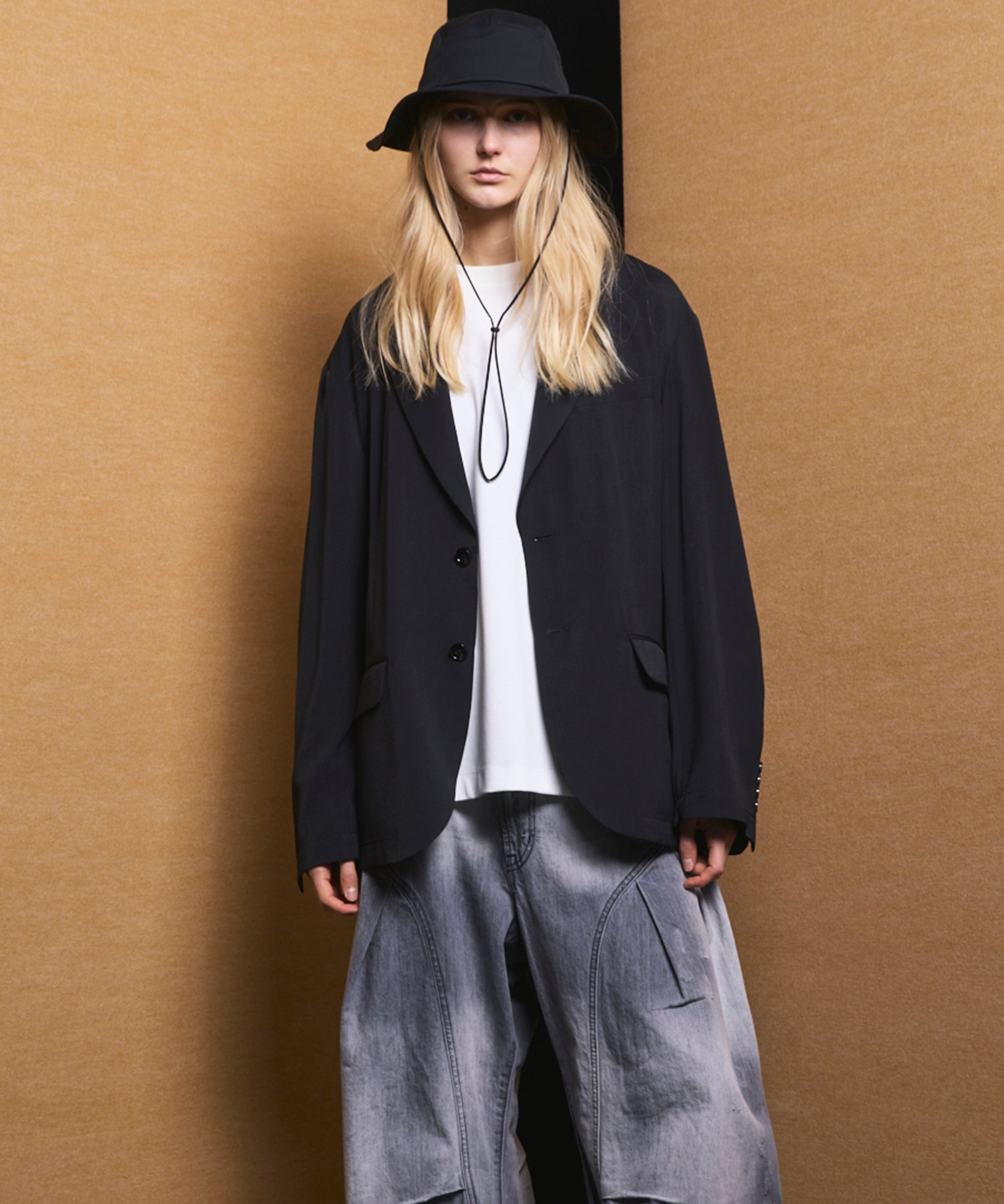 4 Colors Chambray Washable Wool Peaked Lapel Double Breasted Jacket