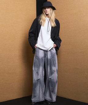 3D Cut Prime-Wide Gathered Denim Pants