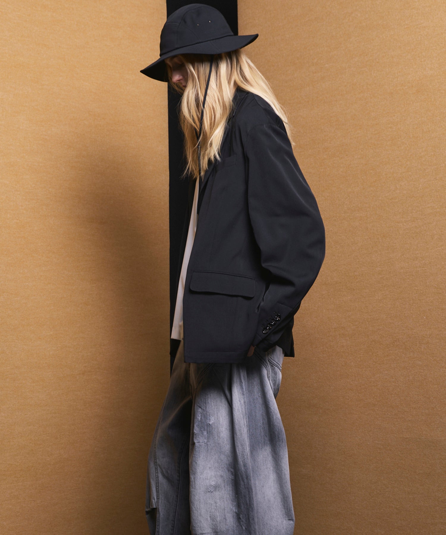 4 Colors Chambray Washable Wool Peaked Lapel Double Breasted Jacket