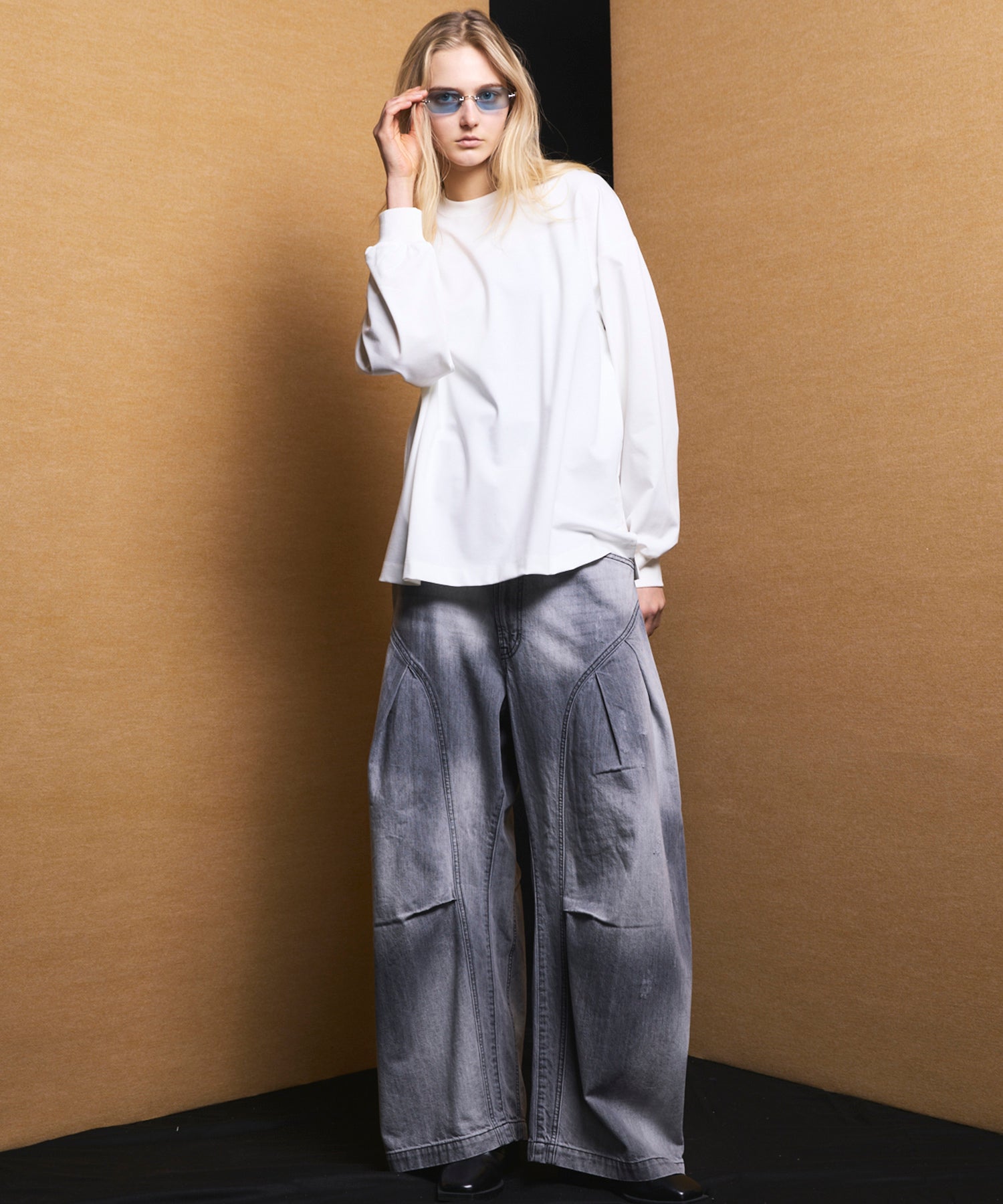 3D Cut Prime-Wide Gathered Denim Pants