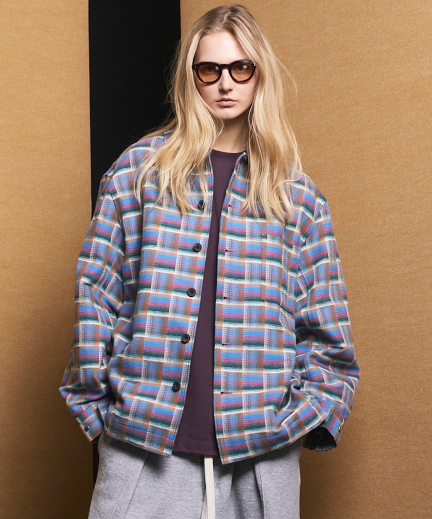 【Italian Dead Stock Fabric】Prime-Over Regular Collar Heavy-Weight Flannel Shirt Blouson