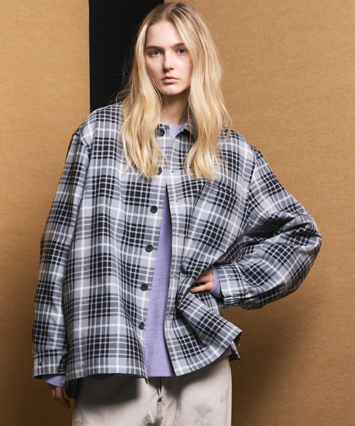 【Italian Dead Stock Fabric】Prime-Over Regular Collar Heavy-Weight Flannel Shirt Blouson