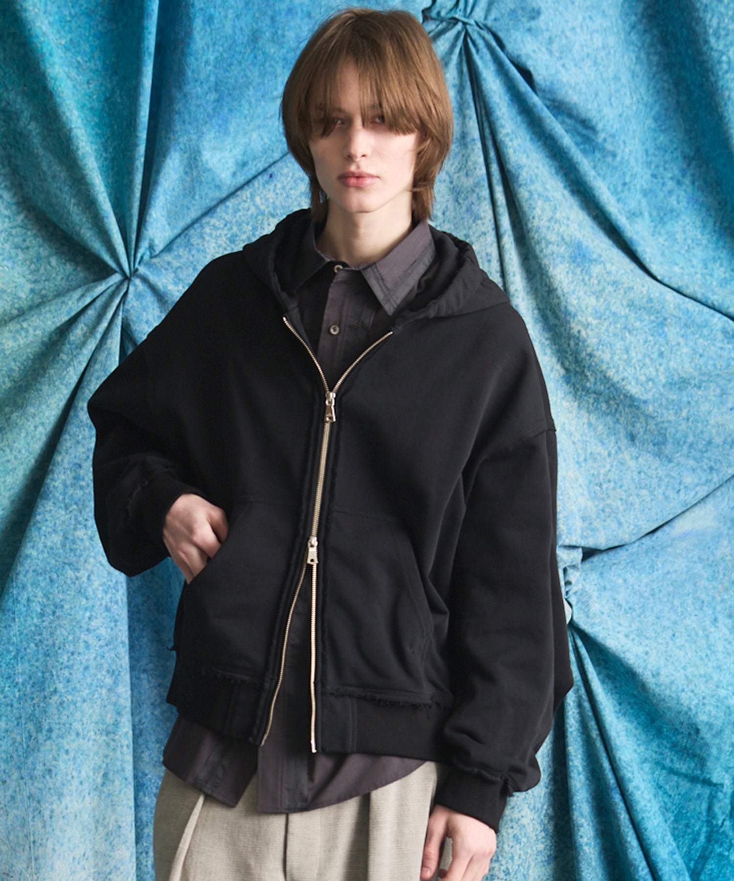 4 Colors Chambray Washable Wool Peaked Lapel Double Breasted Jacket