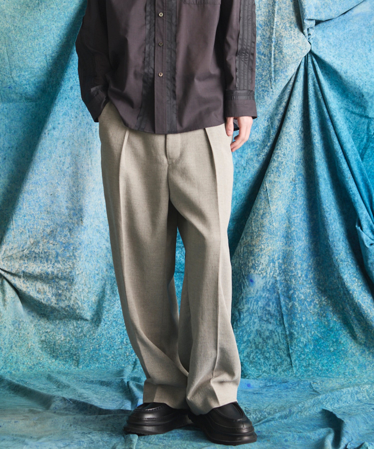 4 Colors Chambray Washable Wool Peaked Lapel Double Breasted Jacket