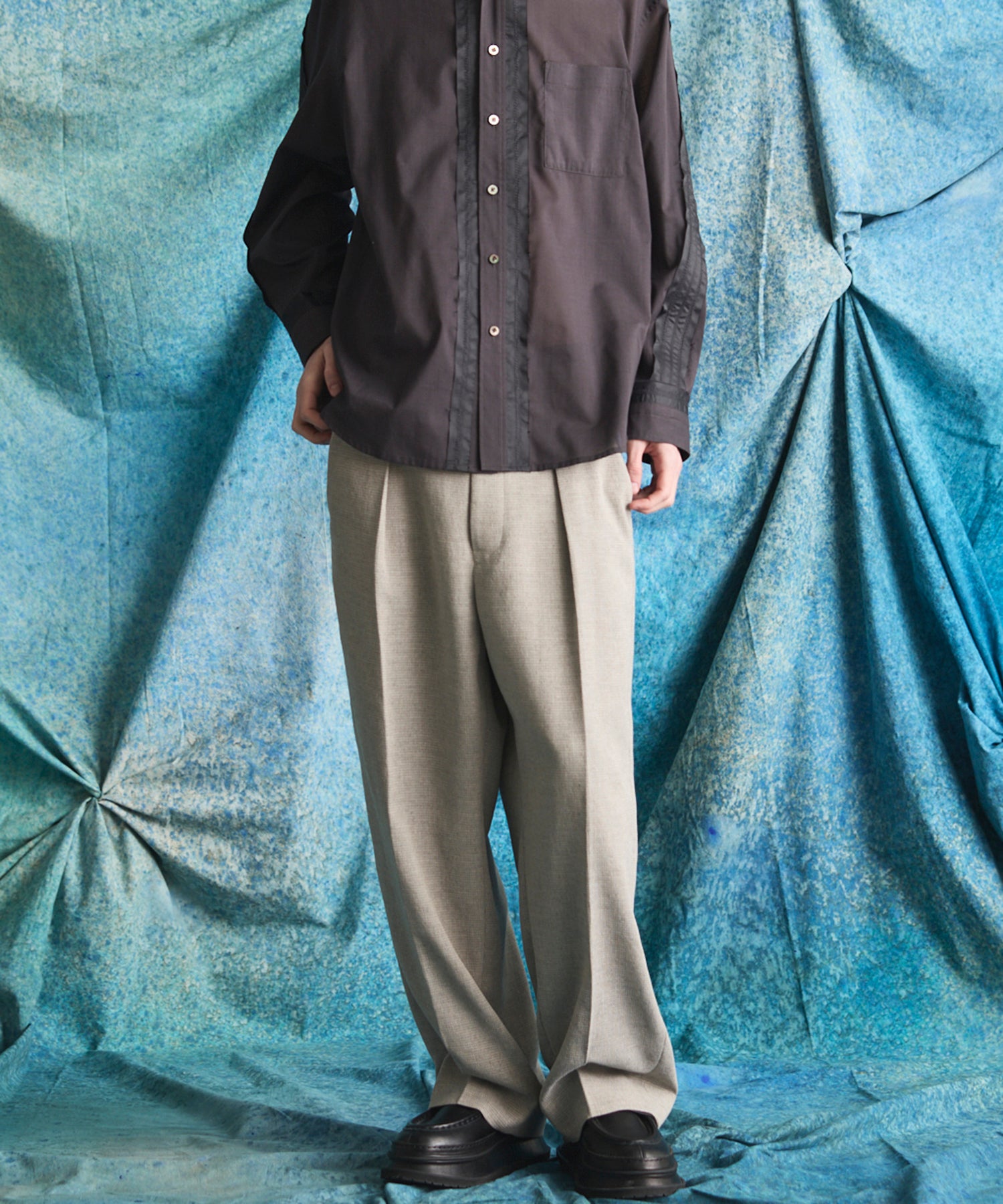 4 Colors Chambray Washable Wool Peaked Lapel Double Breasted Jacket