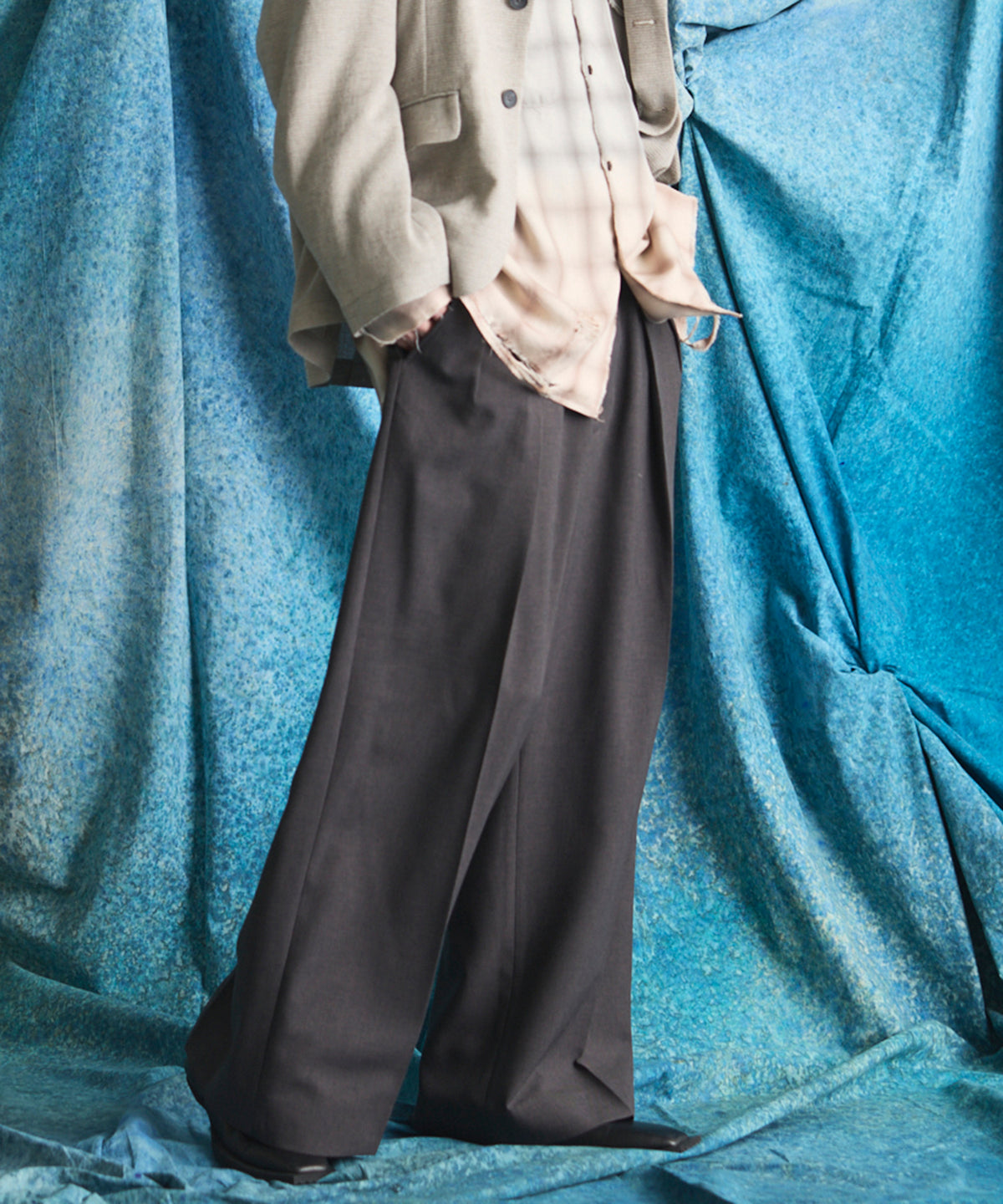 4 색 샹 브레이 세탁 가능한 양모 피크 라펠 더블 가슴 재킷