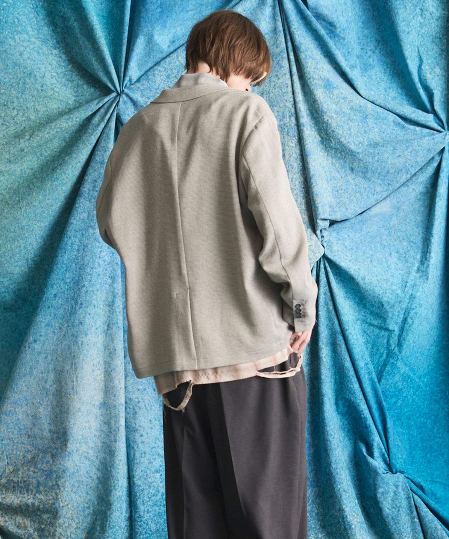 4 Colors Chambray Washable Wool Peaked Lapel Double Breasted Jacket