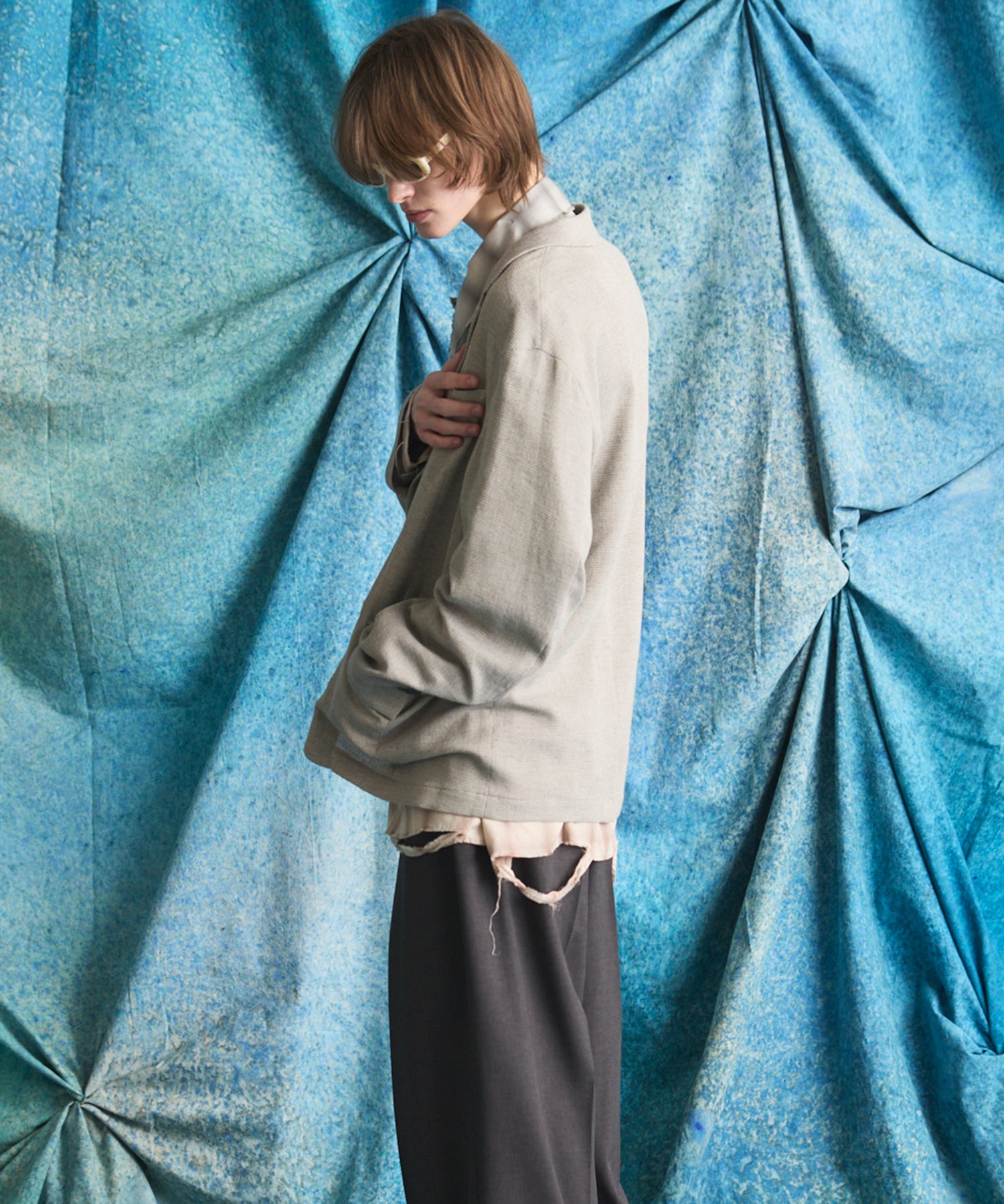 4 Colors Chambray Washable Wool Peaked Lapel Double Breasted Jacket