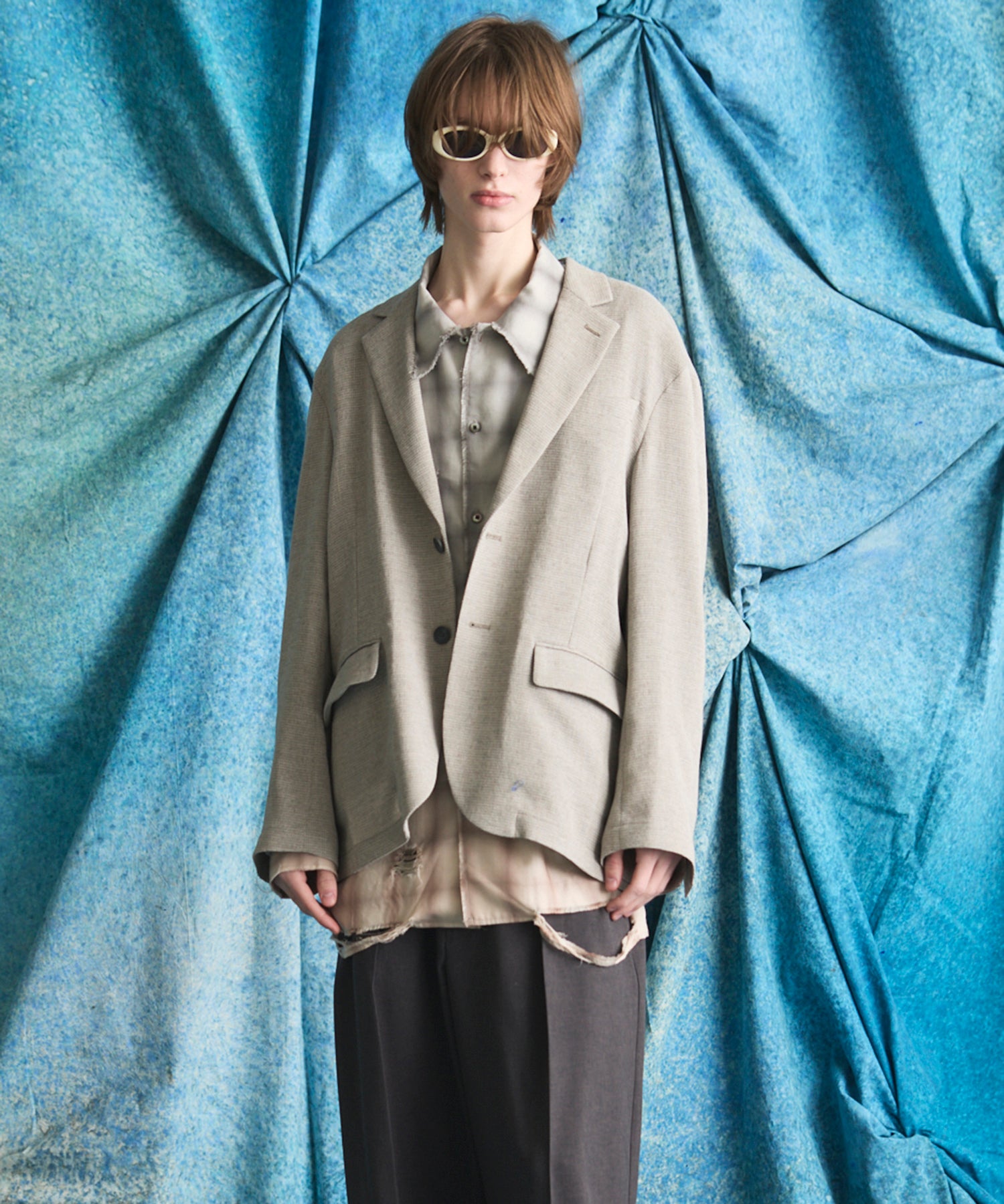 4 Colors Chambray Washable Wool Peaked Lapel Double Breasted Jacket