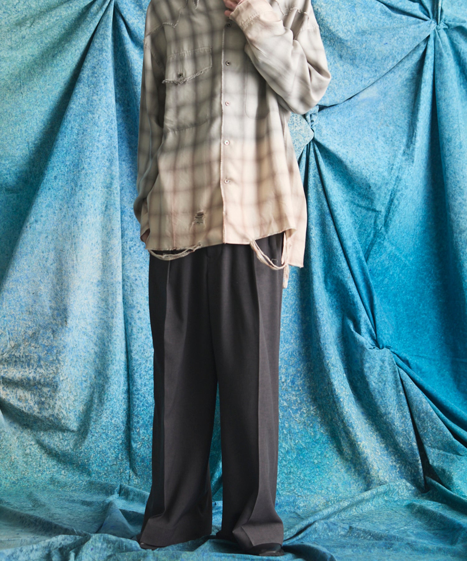 4 Colors Chambray Washable Wool Peaked Lapel Double Breasted Jacket