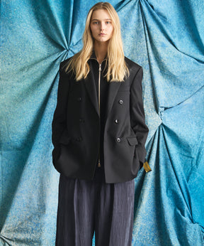 4 Colors Chambray Washable Wool Peaked Lapel Double Breasted Jacket