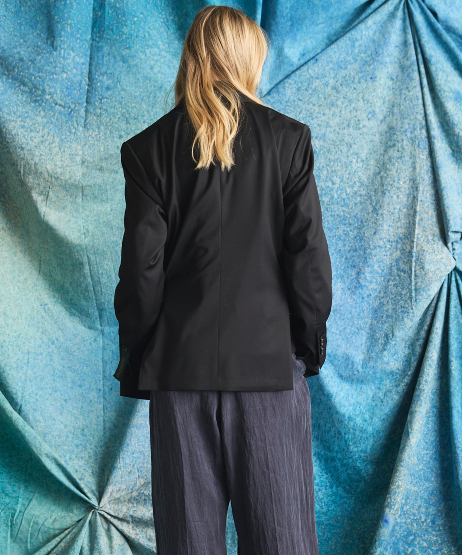 4 Colors Chambray Washable Wool Peaked Lapel Double Breasted Jacket