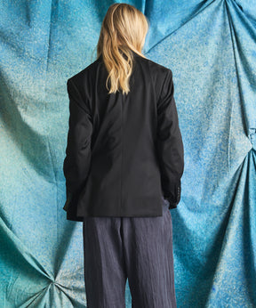 4 Colors Chambray Washable Wool Peaked Lapel Double Breasted Jacket