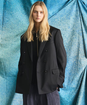 4 Colors Chambray Washable Wool Peaked Lapel Double Breasted Jacket