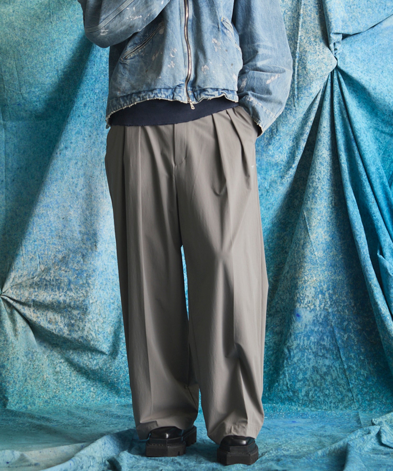 4 Colors Chambray Washable Wool Peaked Lapel Double Breasted Jacket