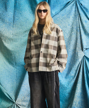 【Italian Dead Stock Fabric】Prime-Over Regular Collar Heavy-Weight Flannel Shirt Blouson