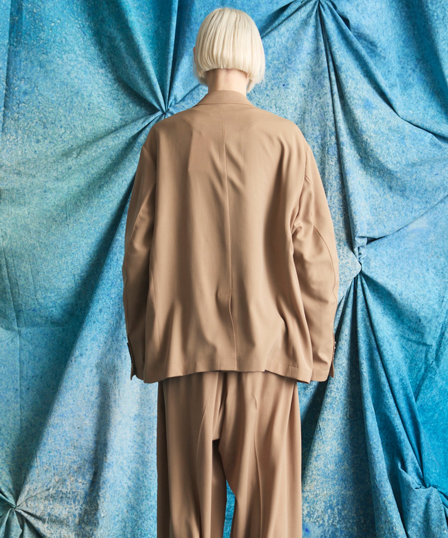 4 Colors Chambray Washable Wool Peaked Lapel Double Breasted Jacket