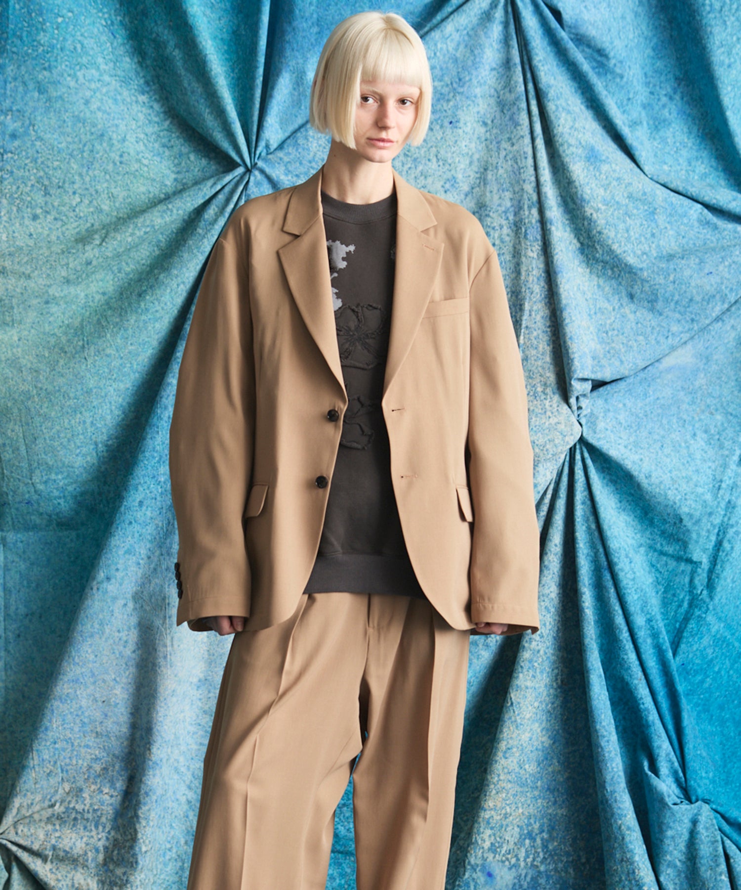 4 Colors Chambray Washable Wool Peaked Lapel Double Breasted Jacket