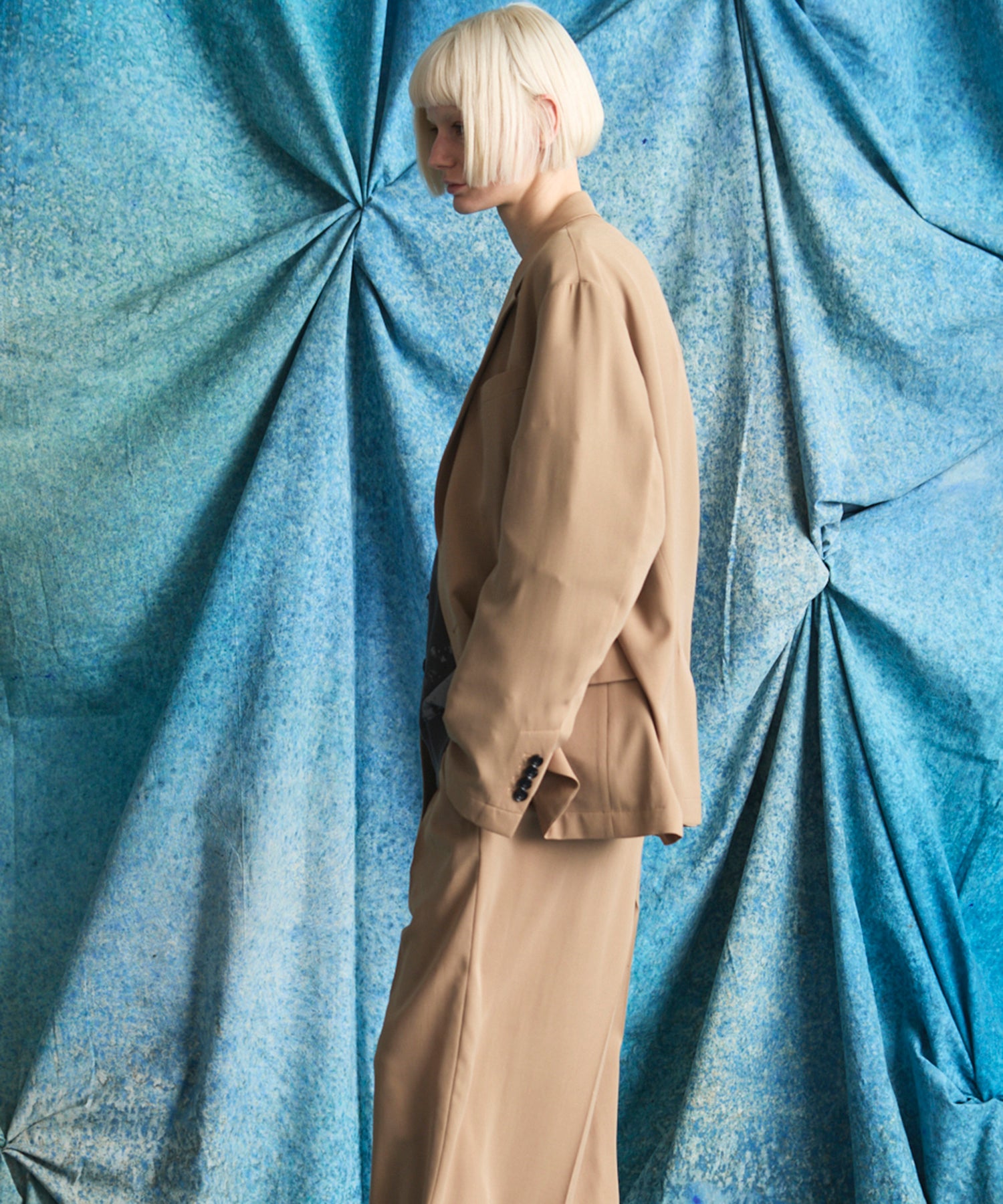 4 Colors Chambray Washable Wool Peaked Lapel Double Breasted Jacket