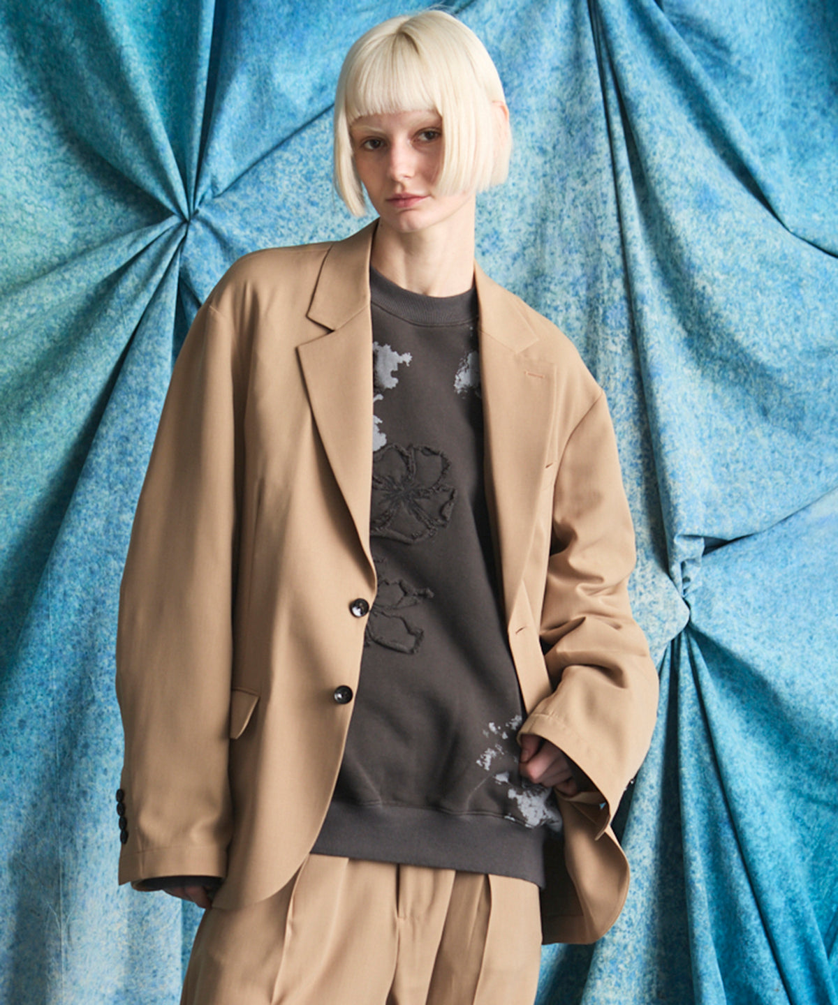 4 색 샹 브레이 세탁 가능한 양모 피크 라펠 더블 가슴 재킷