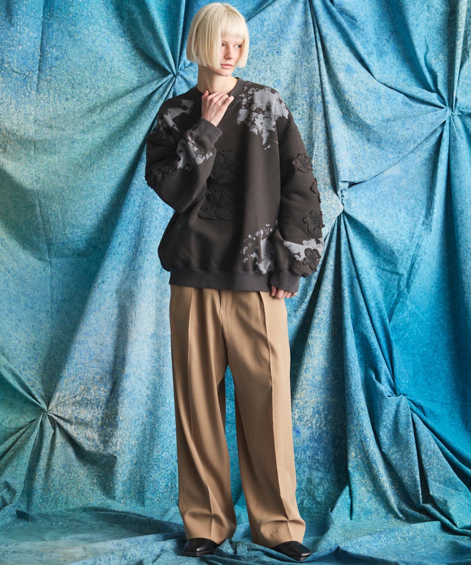 4 Colors Chambray Washable Wool Peaked Lapel Double Breasted Jacket