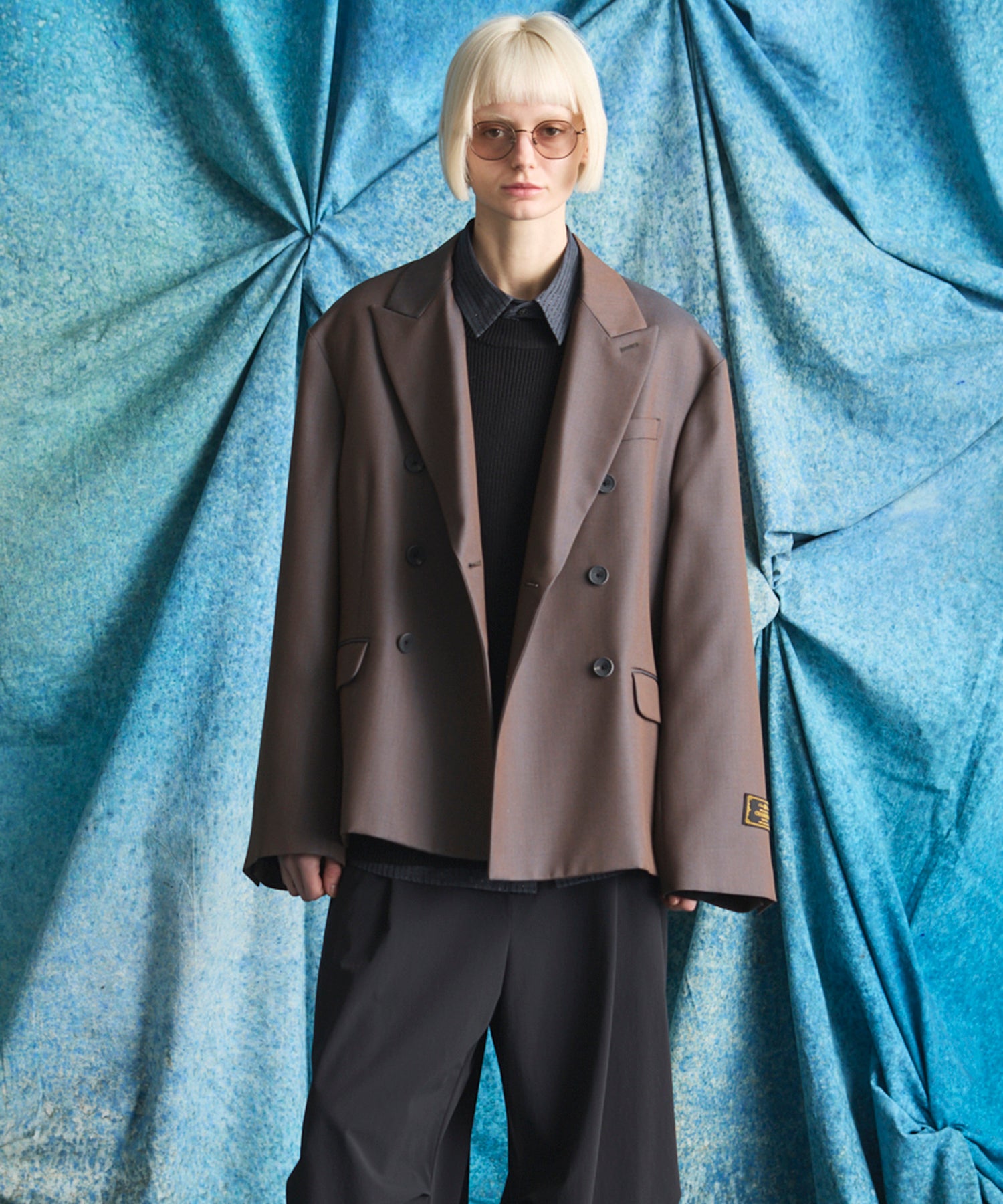 4 Colors Chambray Washable Wool Prime-Over Peaked Lapel Double Breasted Jacket