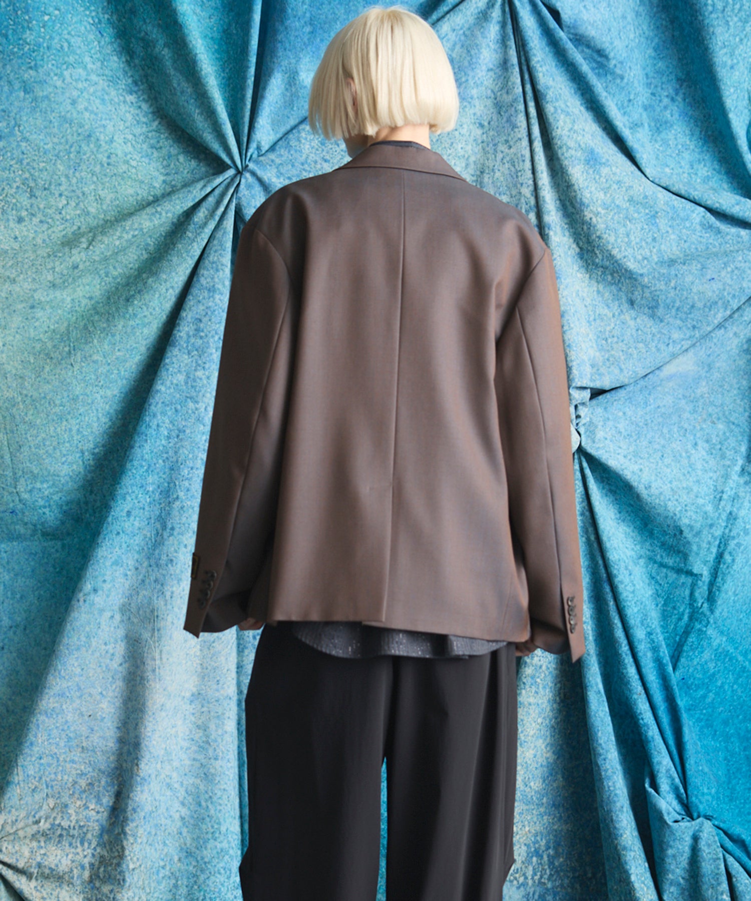 4 Colors Chambray Washable Wool Prime-Over Peaked Lapel Double Breasted Jacket