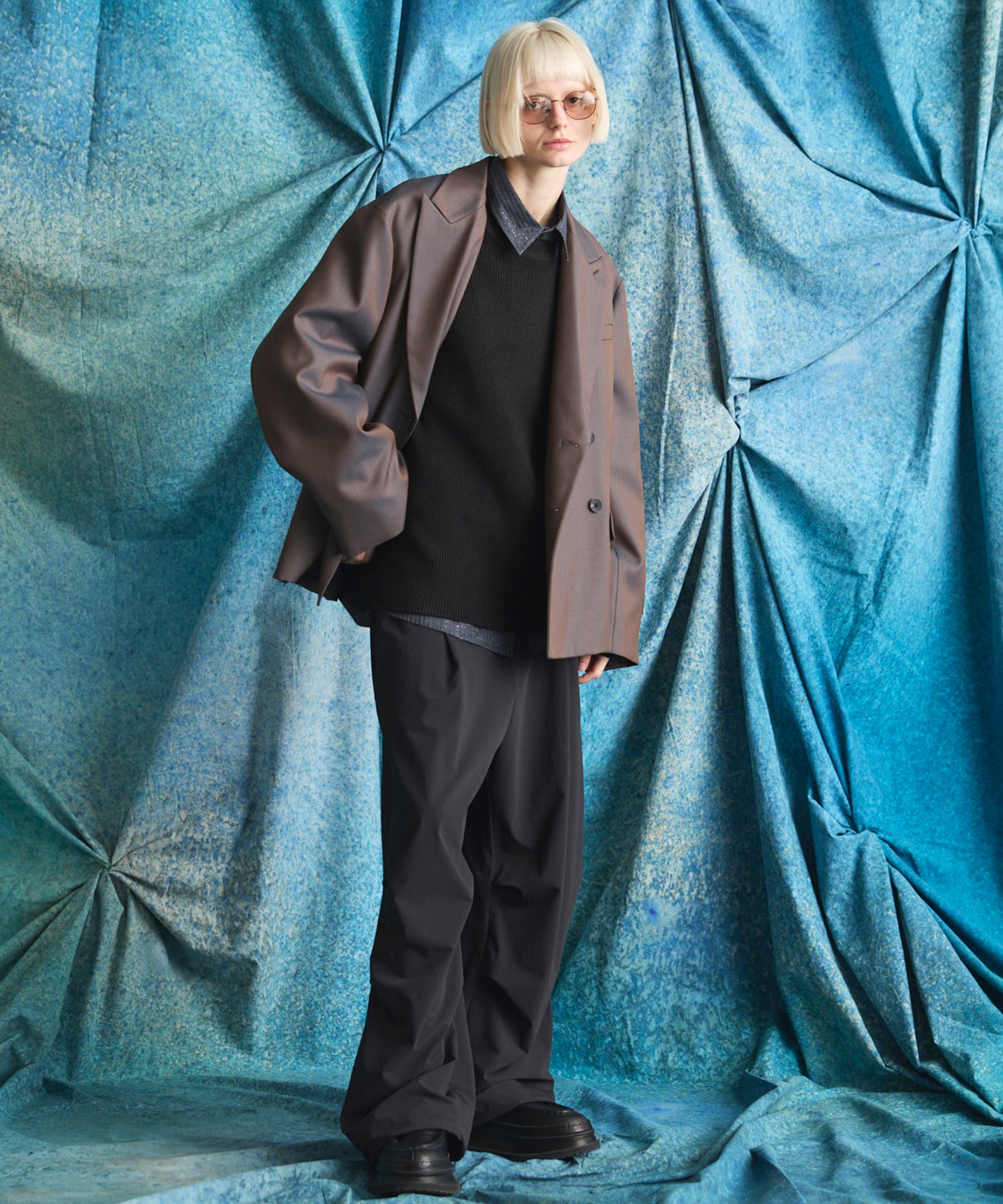 4 Colors Chambray Washable Wool Peaked Lapel Double Breasted Jacket