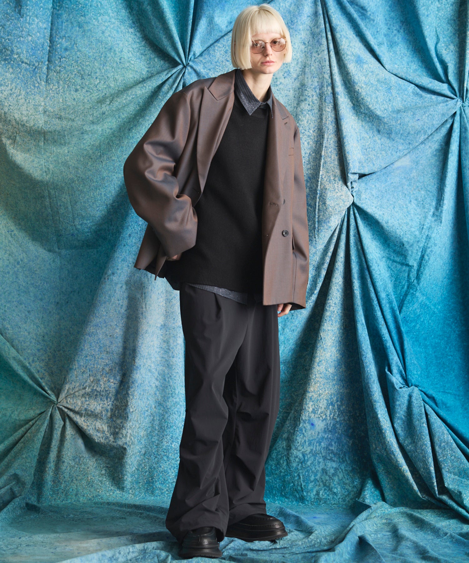 4 Colors Chambray Washable Wool Prime-Over Peaked Lapel Double Breasted Jacket