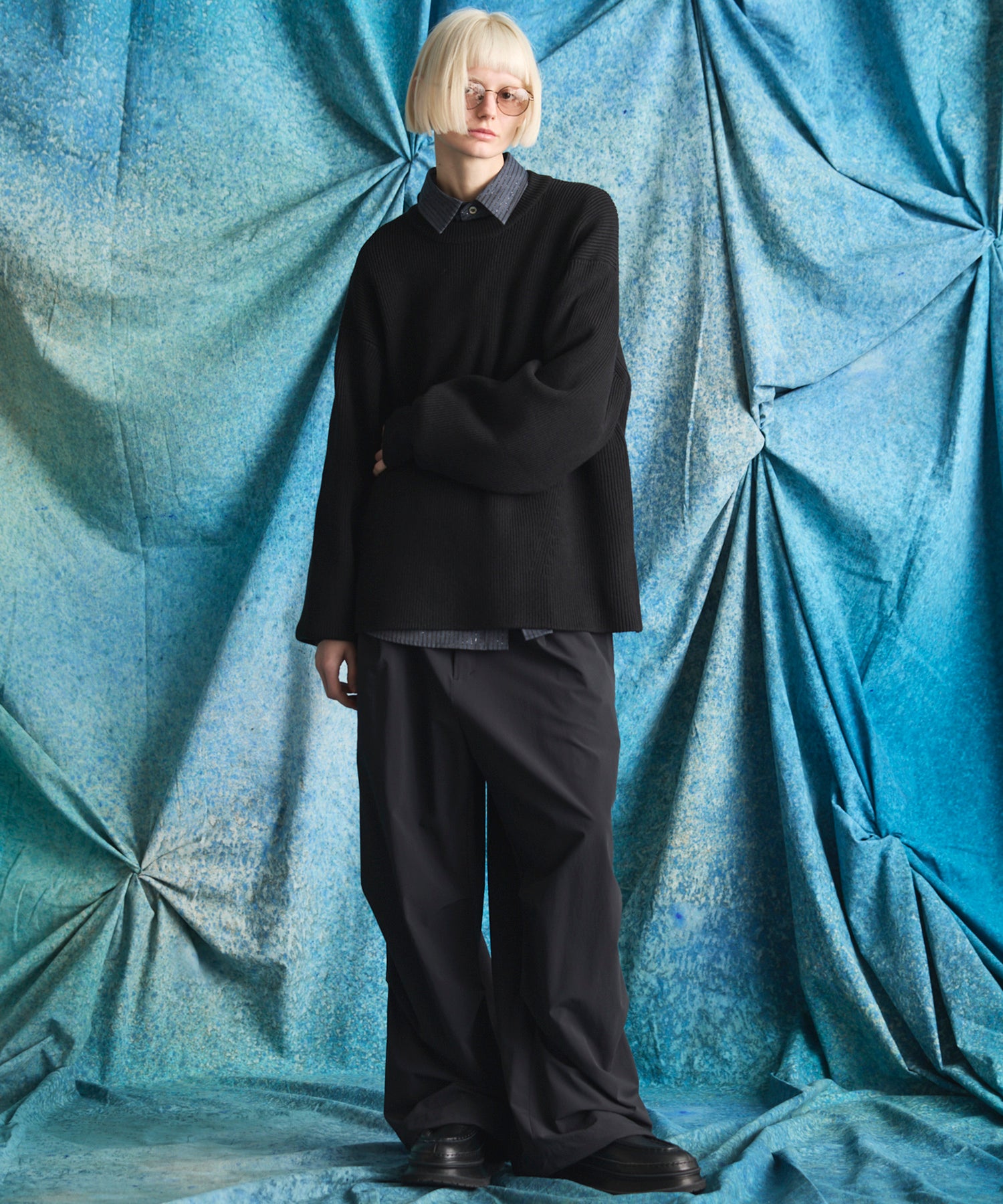 4 Colors Chambray Washable Wool Peaked Lapel Double Breasted Jacket