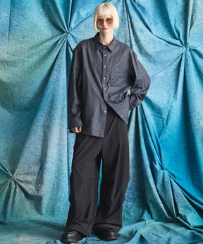 4 Colors Chambray Washable Wool Peaked Lapel Double Breasted Jacket