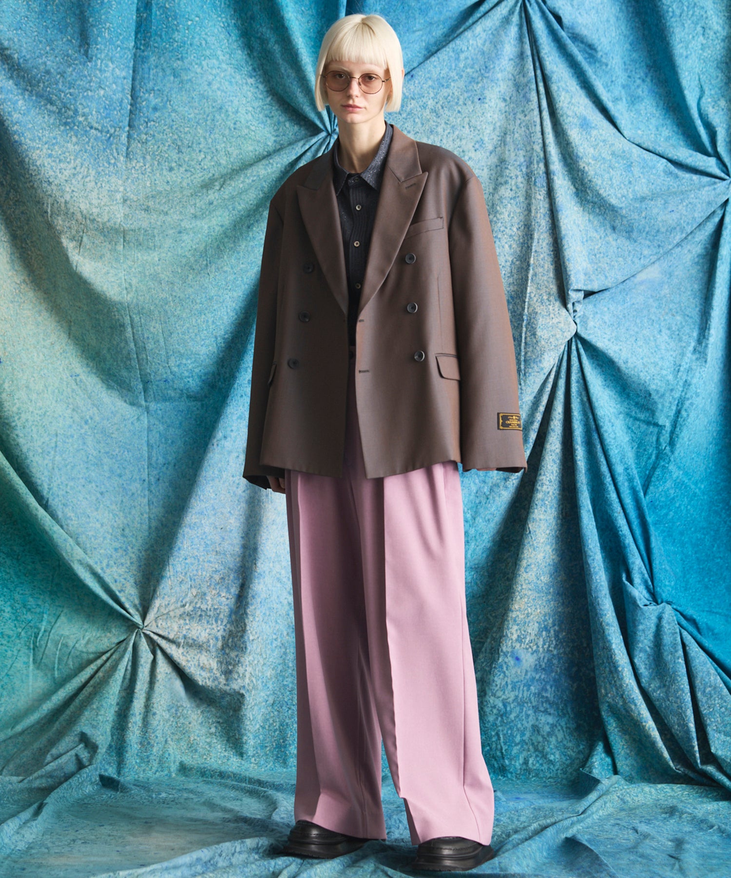 4 Colors Chambray Washable Wool Prime-Over Peaked Lapel Double Breasted Jacket