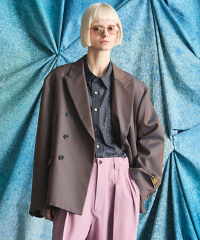 4 Colors Chambray Washable Wool Prime-Over Peaked Lapel Double Breasted Jacket