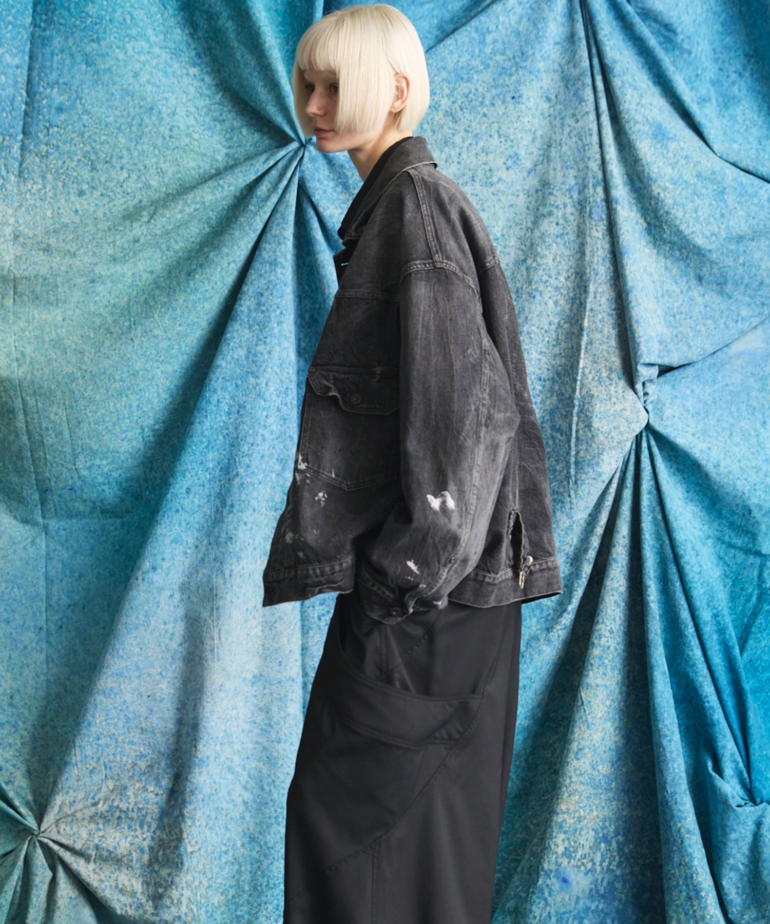 4 색 샹 브레이 세탁 가능한 양모 피크 라펠 더블 가슴 재킷