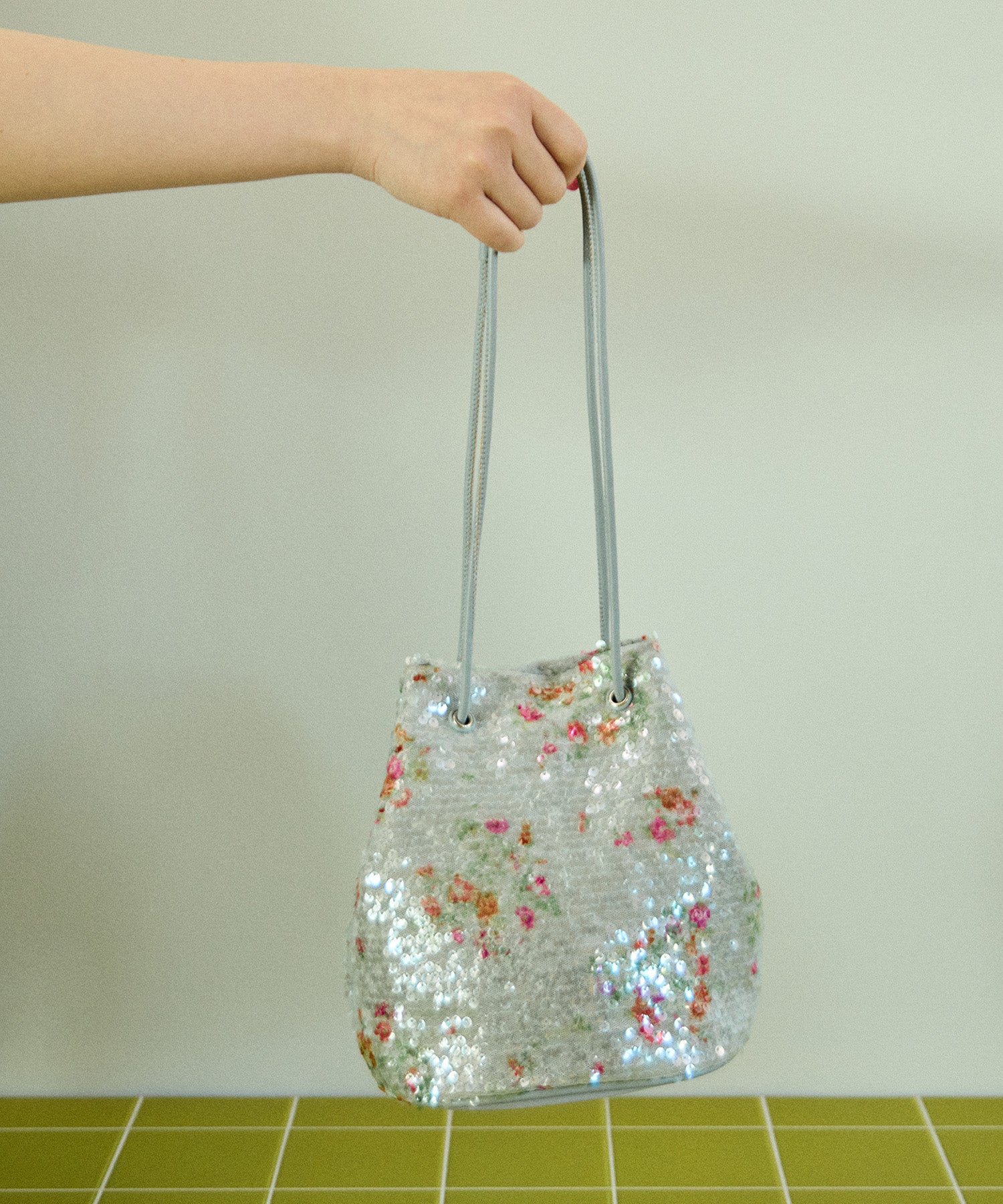 Flower Sequin Drawstring Bag