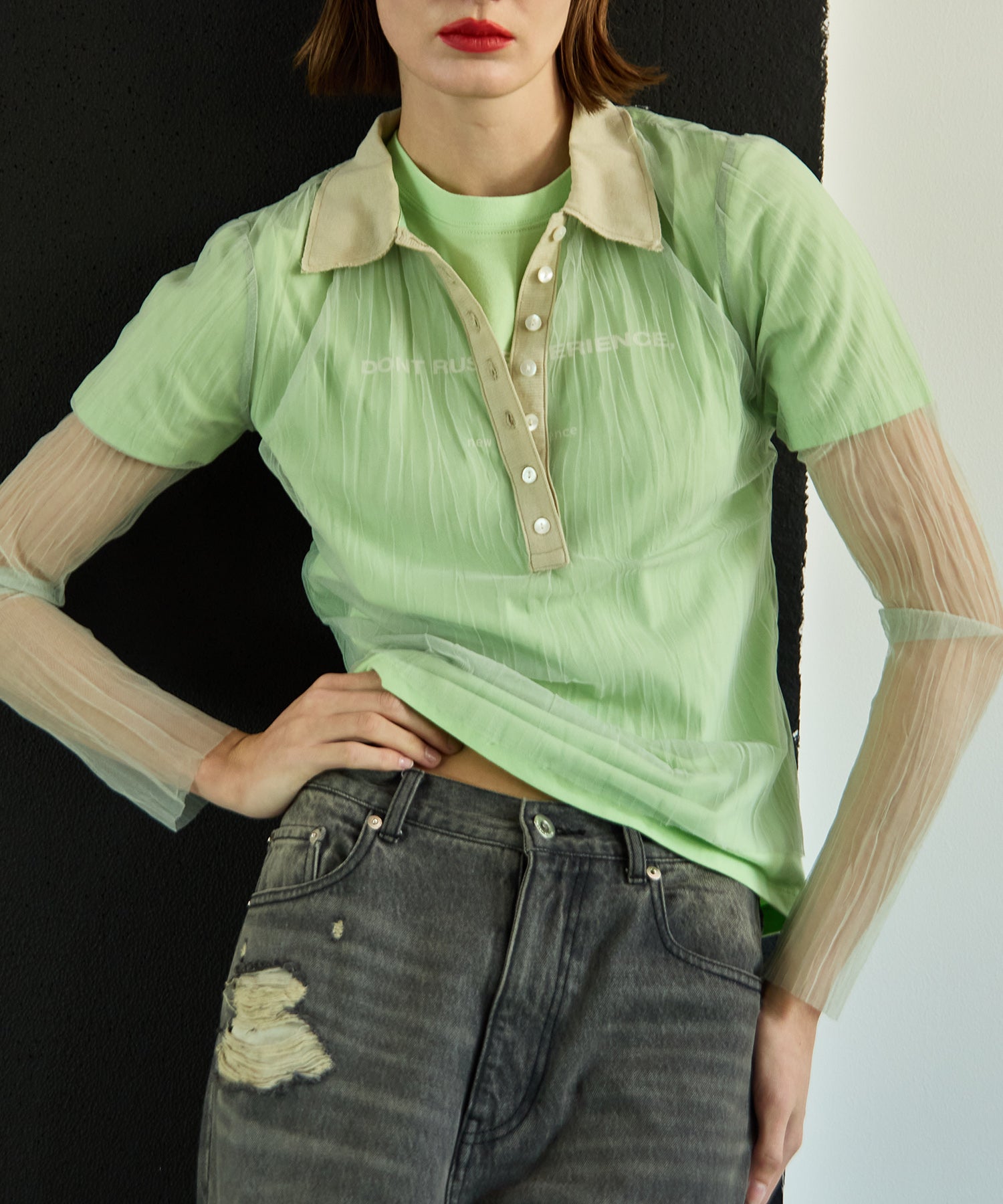 Three-Piece Sheer Polo Top