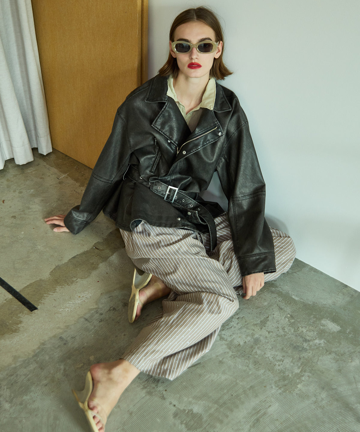 Belted Faux Leather Jacket