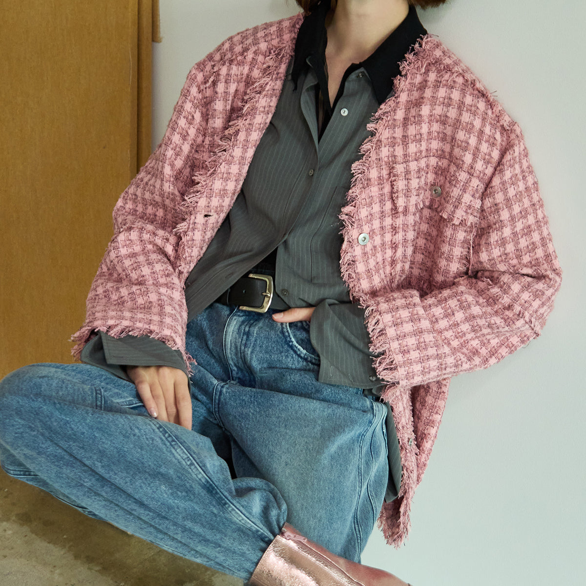 Fringe Tweed Long Jacket
