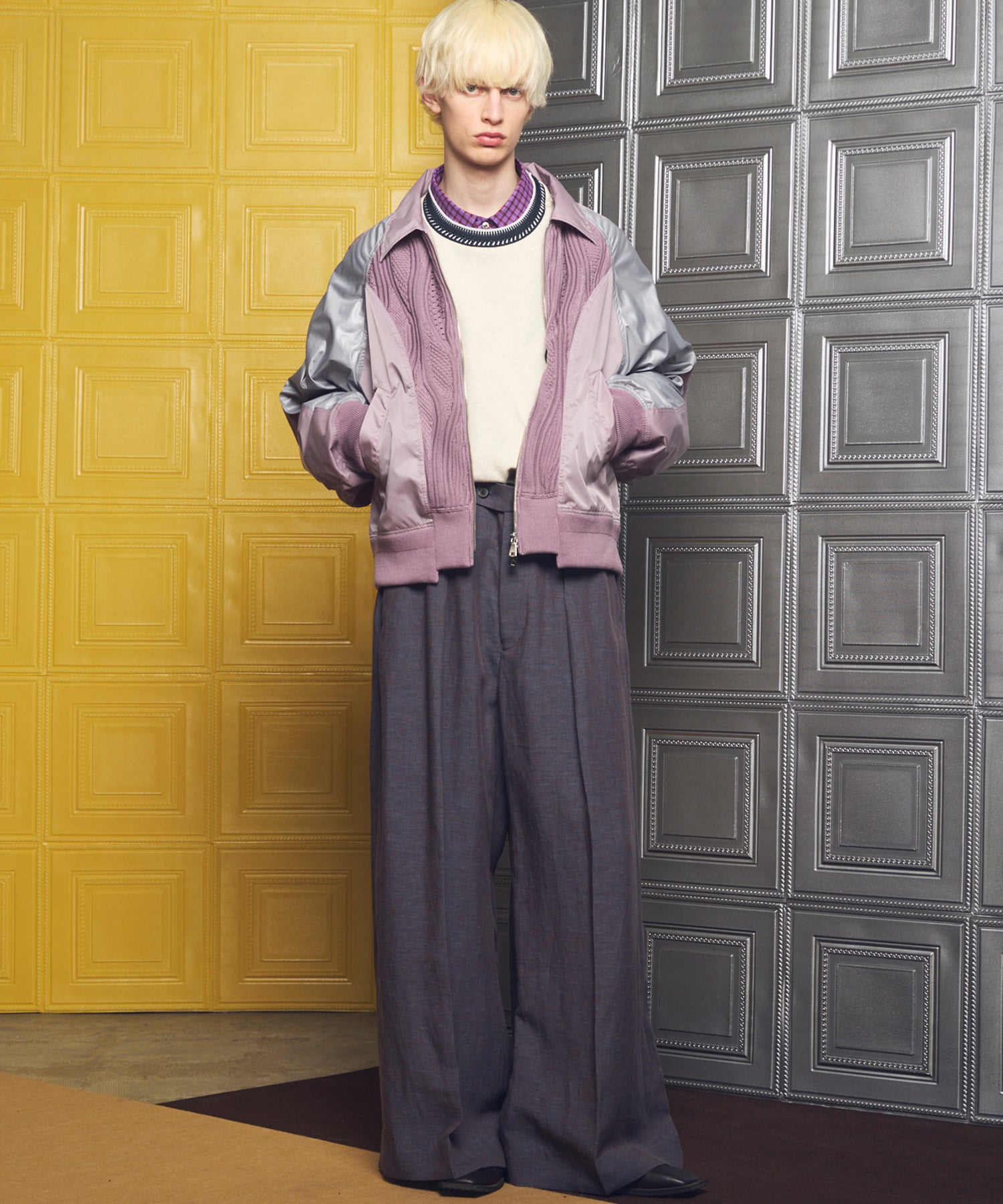 【26SS PRE-ORDER】Mix Linen One-tuck Prime-Wide Baggy Slacks