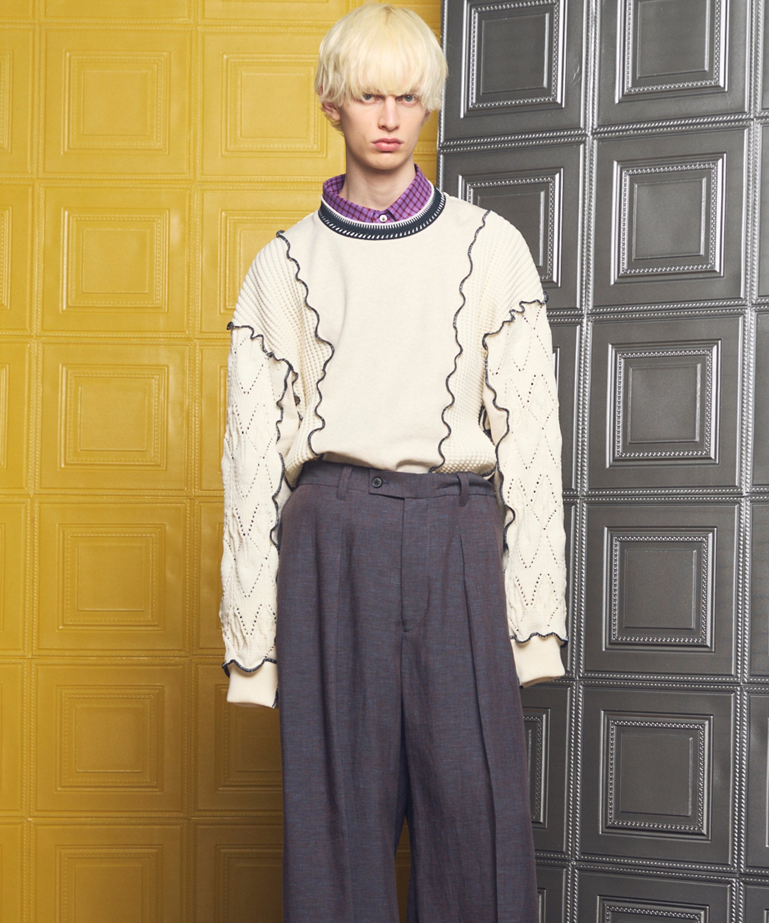 4 Colors Chambray Washable Wool Peaked Lapel Double Breasted Jacket