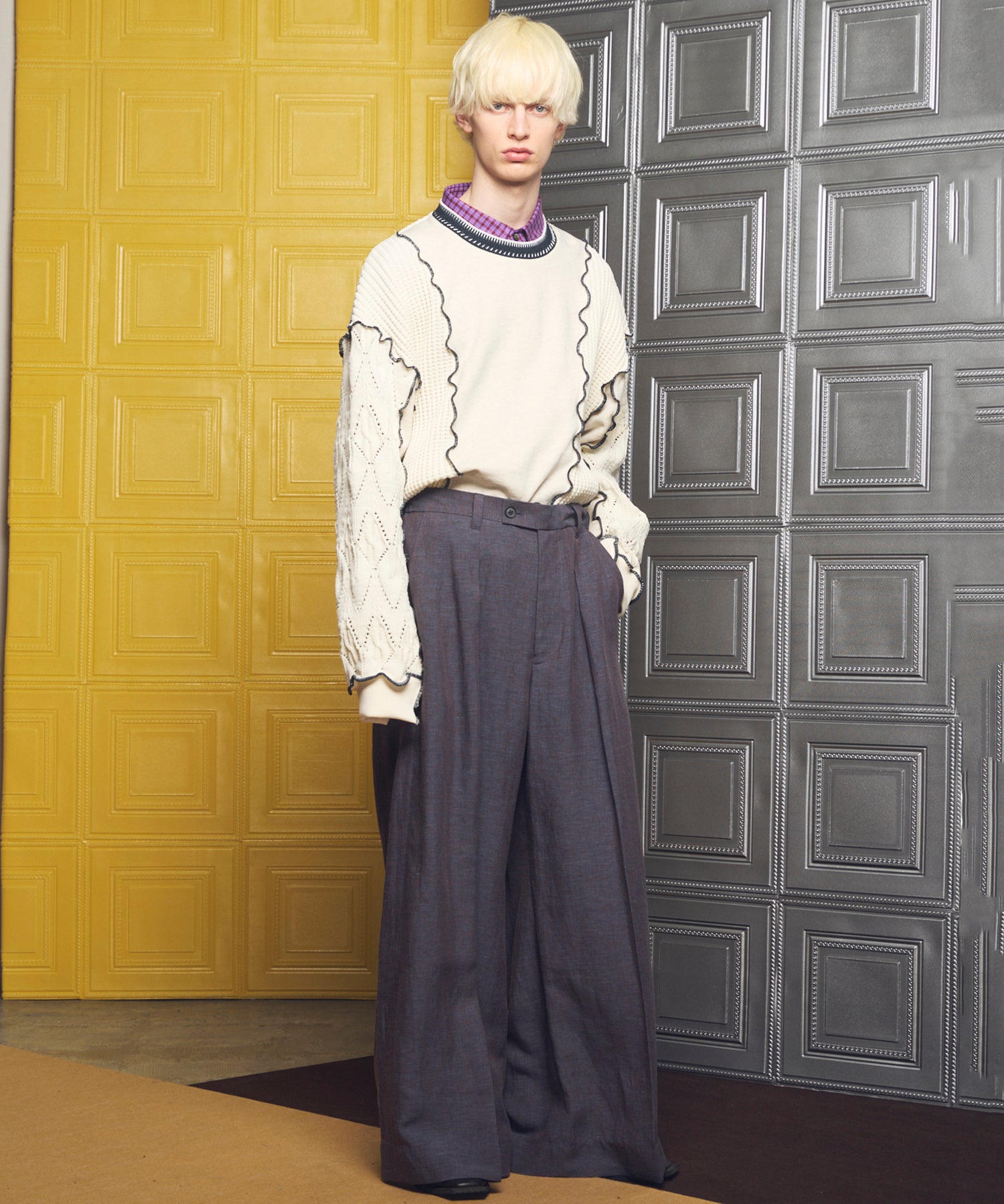 【26SS PRE-ORDER】Mix Linen One-tuck Prime-Wide Baggy Slacks