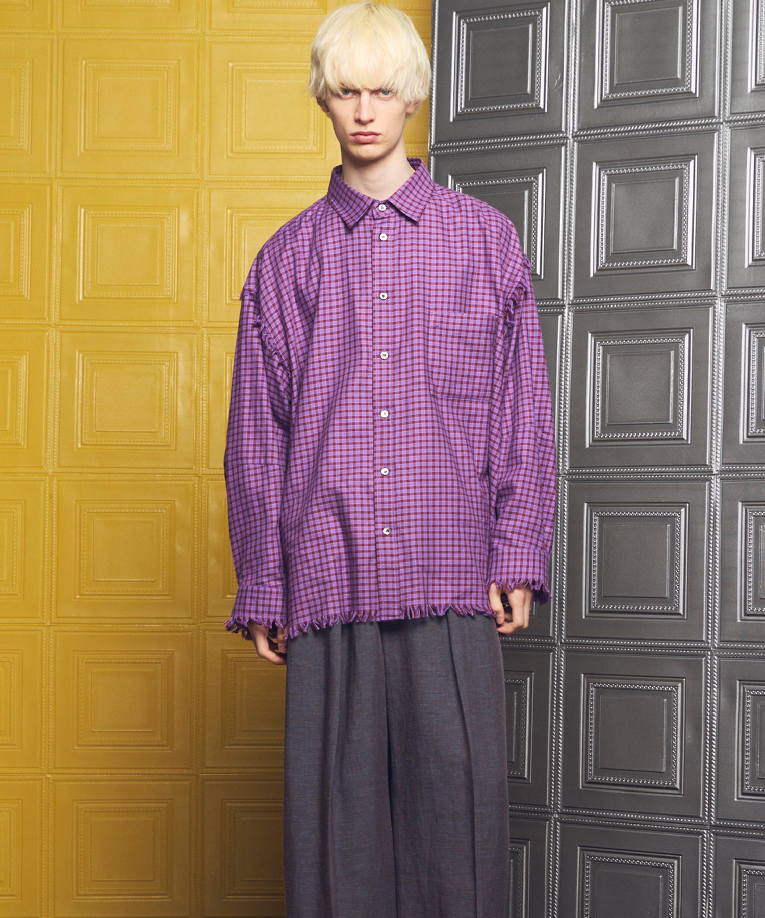 Italian Dead Stock Fabric Prime-Over Regular Collar Heavy-Weight Flannel Shirt Blouson