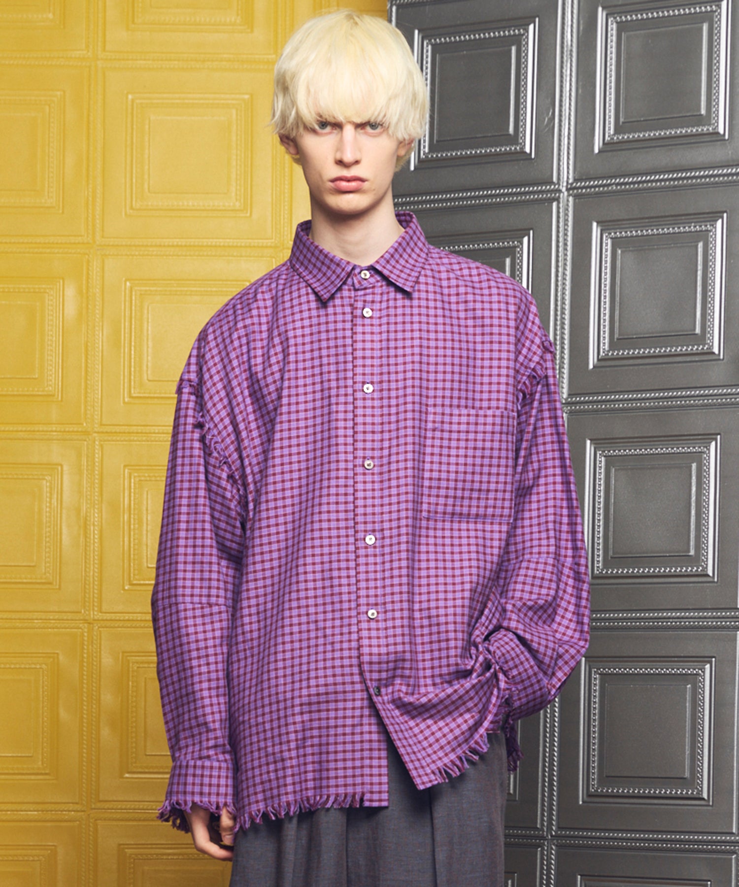 Italian Dead Stock Fabric Prime-Over Regular Collar Heavy-Weight Flannel Shirt Blouson