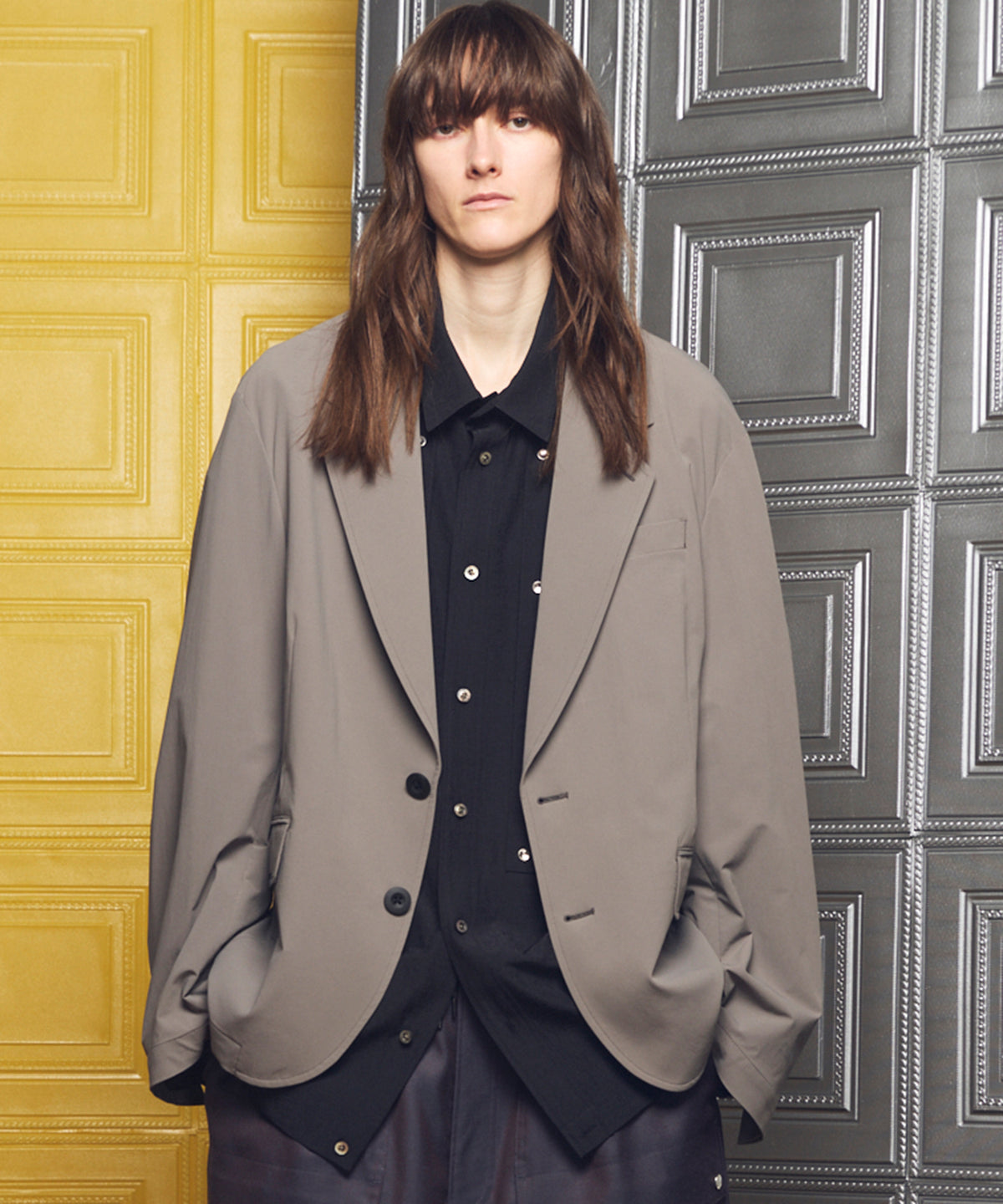 4 색 샹 브레이 세탁 가능한 양모 피크 라펠 더블 가슴 재킷