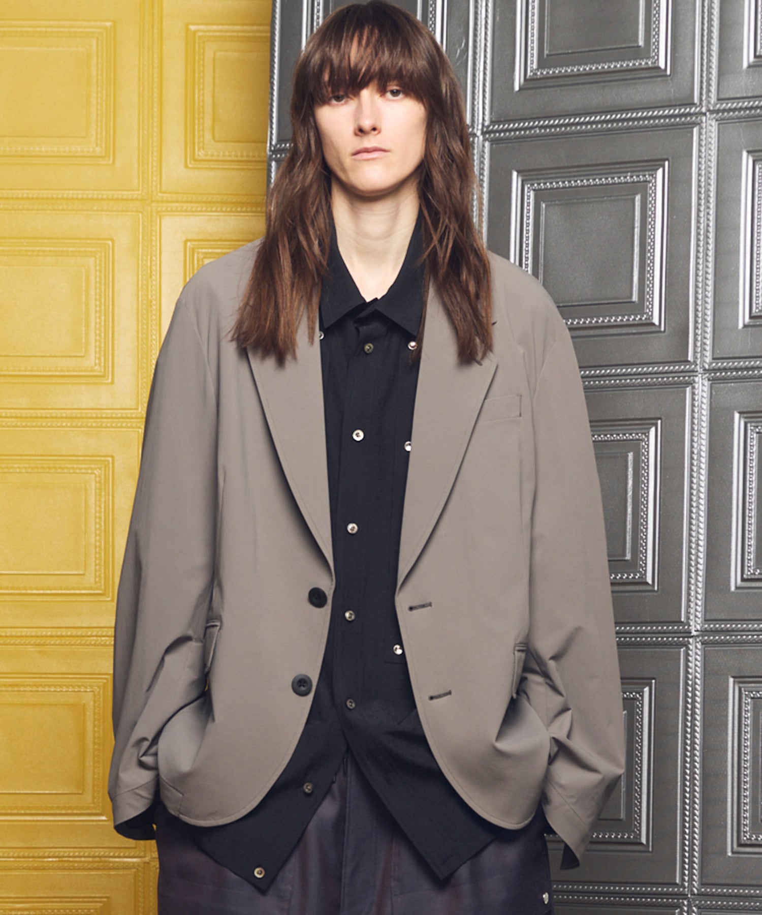 4 Colors Chambray Washable Wool Peaked Lapel Double Breasted Jacket