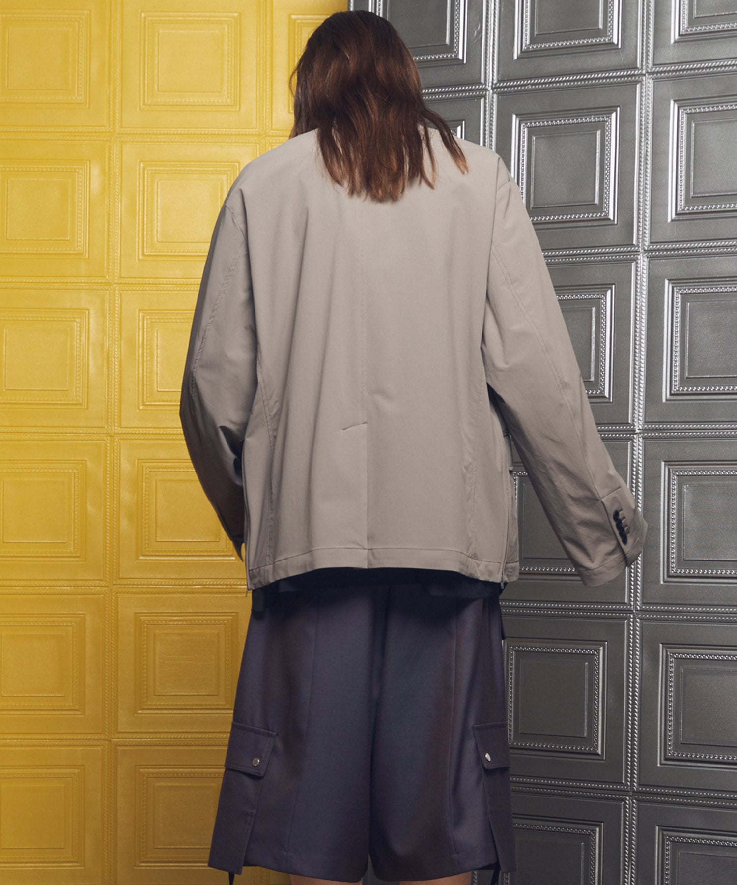 4 Colors Chambray Washable Wool Peaked Lapel Double Breasted Jacket