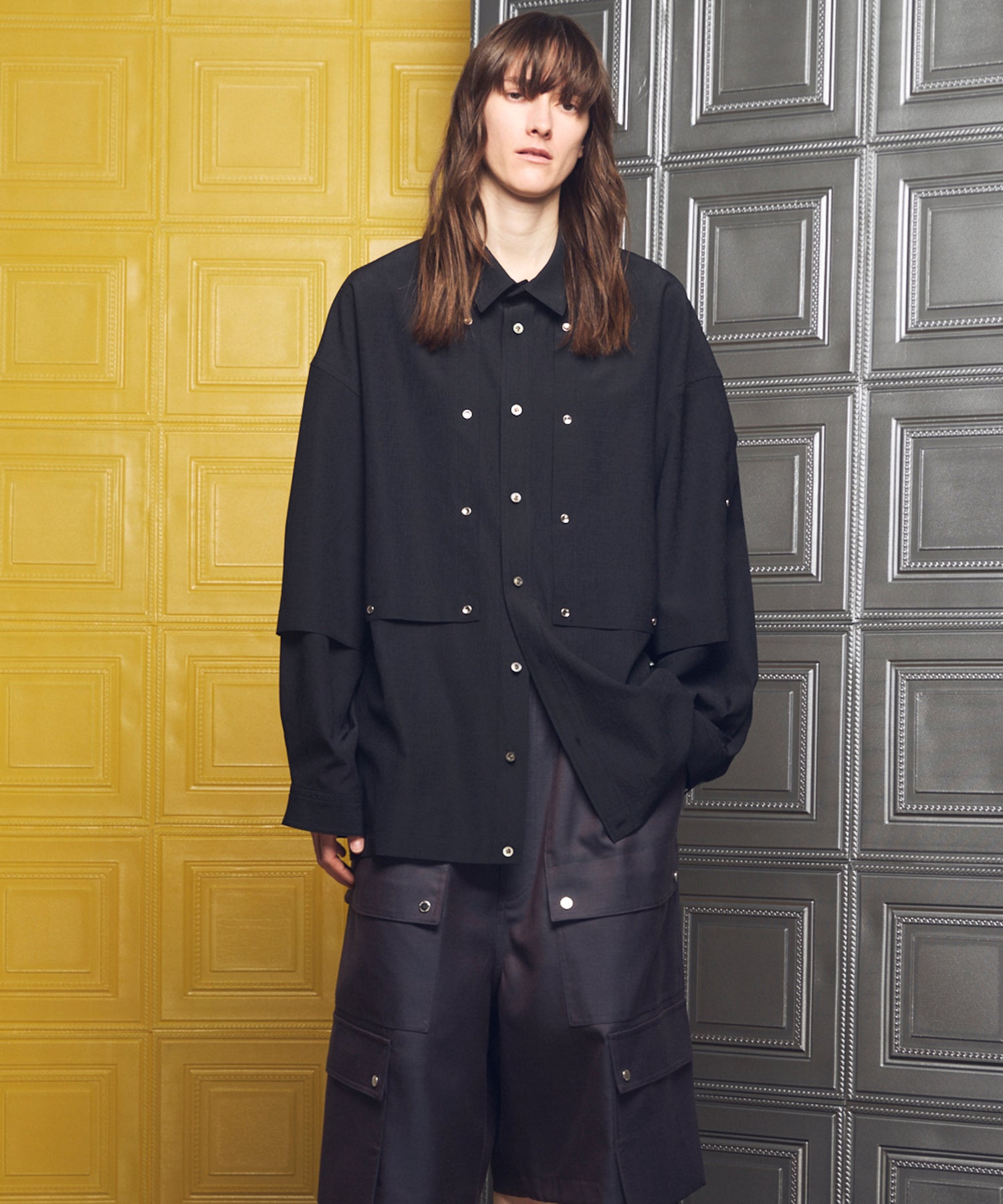 4 Colors Chambray Washable Wool Peaked Lapel Double Breasted Jacket