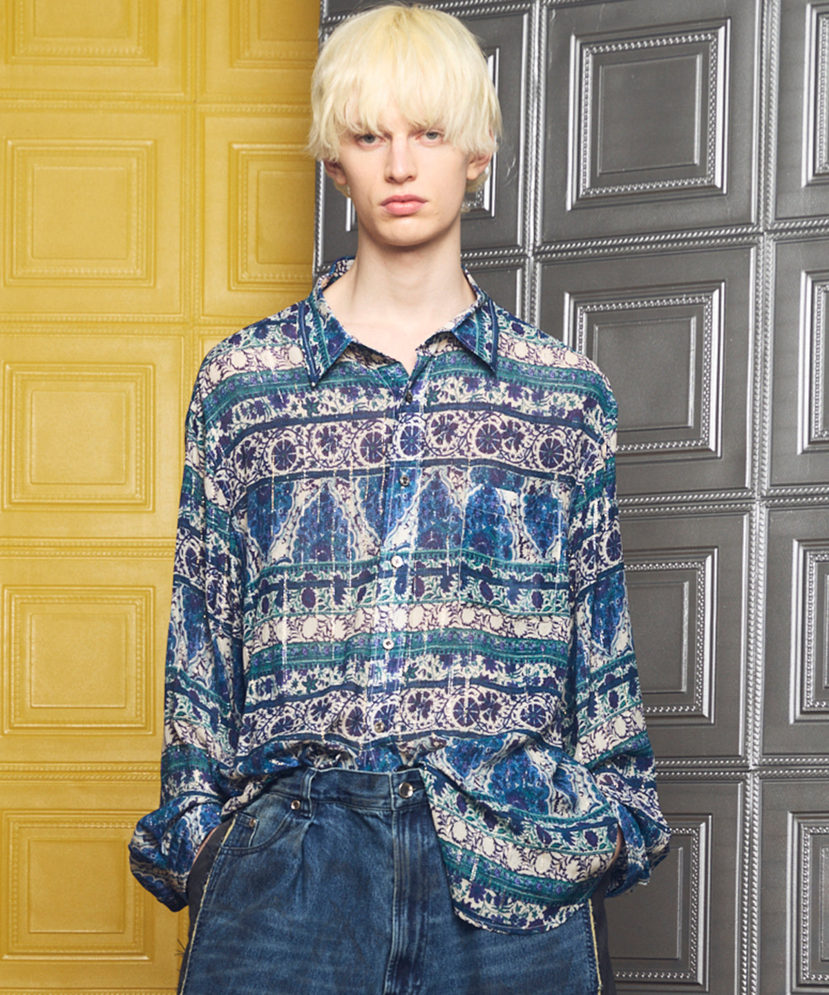 [이탈리아 데드 스톡 패브릭] 프라임 오버 레귤러 칼라 헤비 웨이트 플란넬 셔츠 블루종