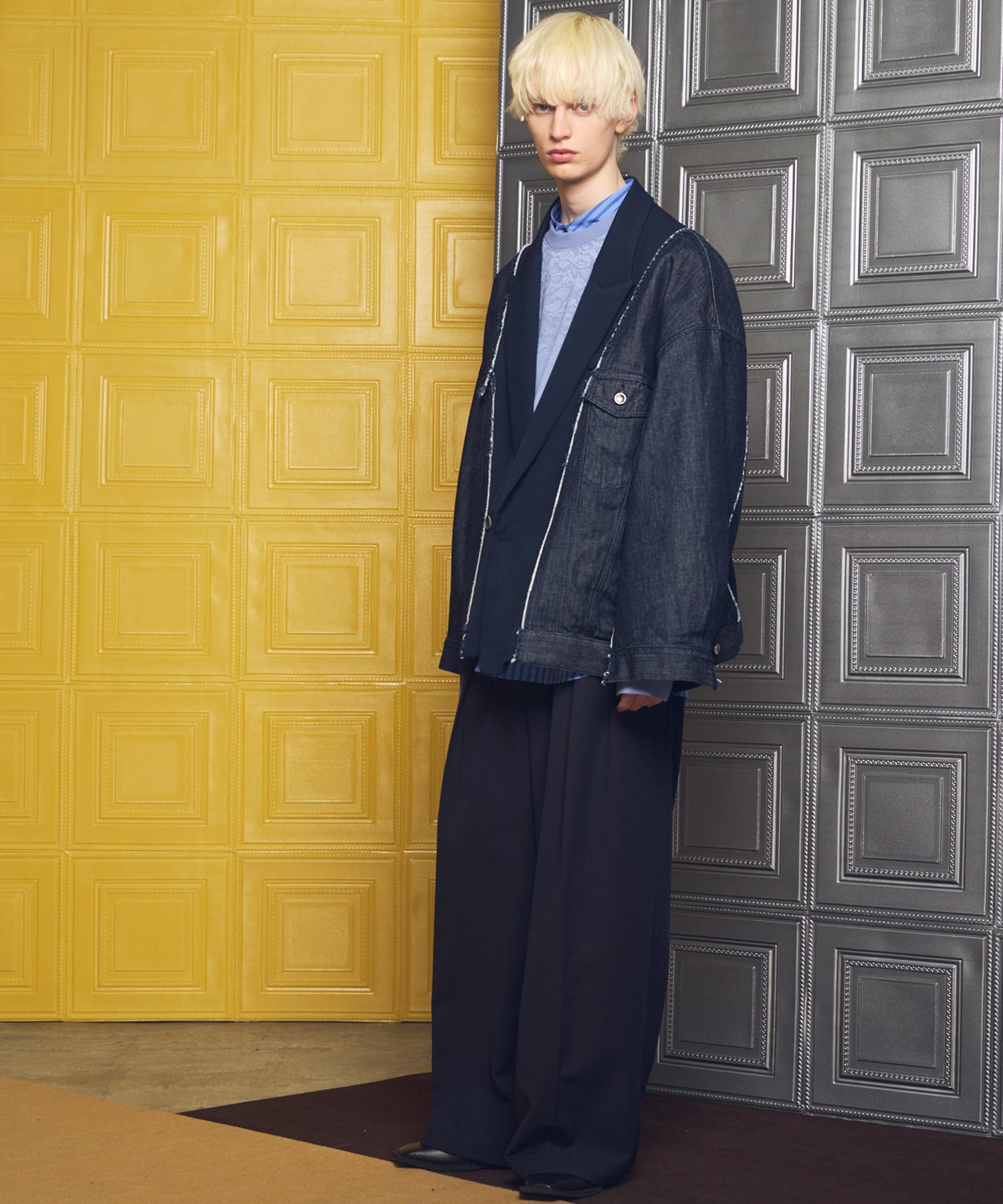 4种颜色Chambray可洗羊毛峰峰双胸夹克