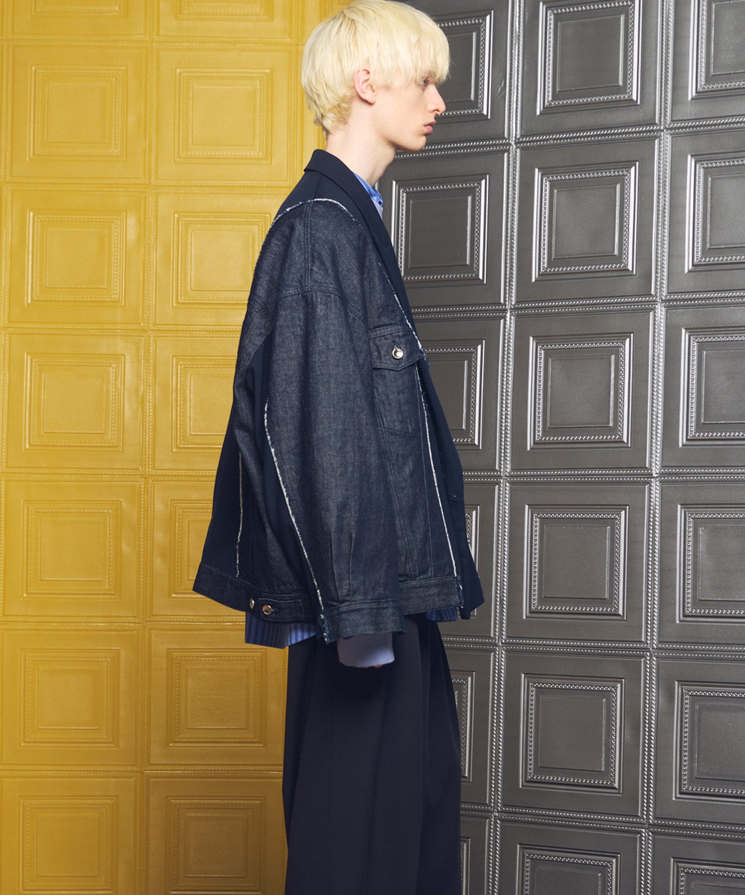 4种颜色Chambray可洗羊毛峰峰双胸夹克